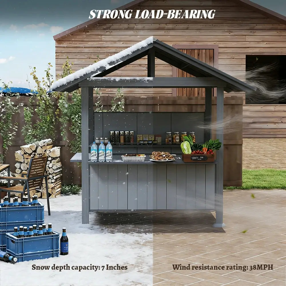 domi 9x6 grill gazebo with 7 inches snow load capacity. Strong galvanized steel roof designed to withstand snow and wind in winters.