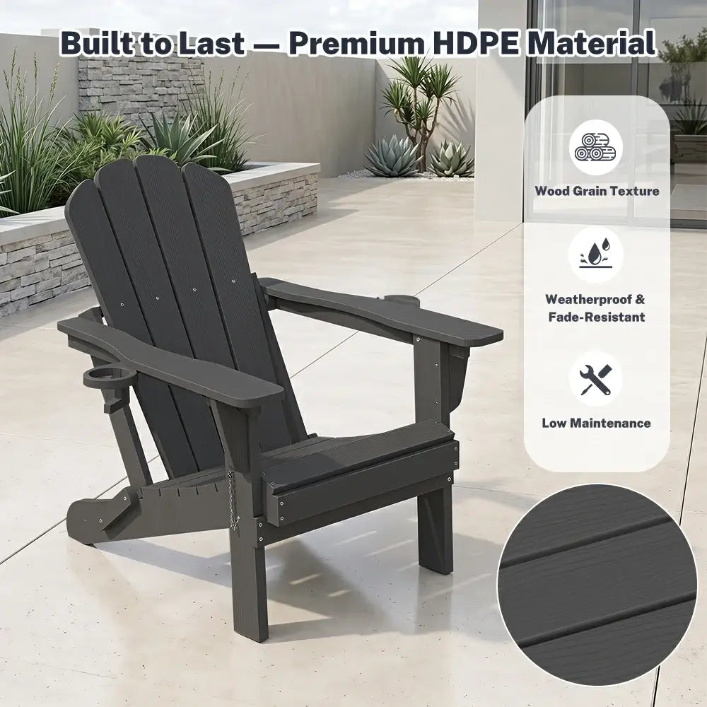 Domi weatherproof black HDPE Muskoka & Adirondackchair with wood grain texture