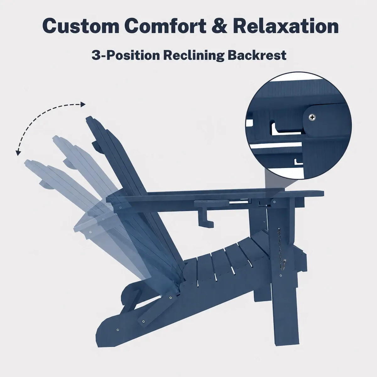 Domi 3-position reclining dark blue adjustable Muskoka & Adirondack chair reclining mechanism