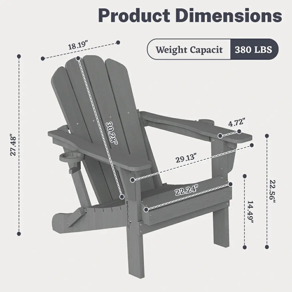 Domi grey HDPE Muskoka & Adirondack chair dimensions and 380 lbs weight capacity