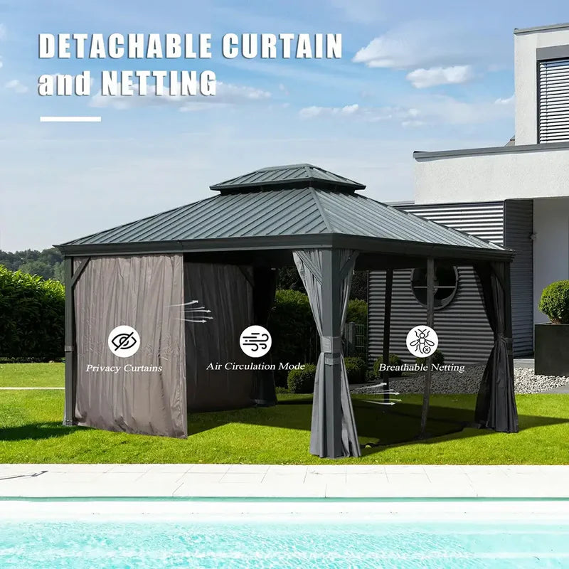 Hardtop Gazebo Dark Gray with Drainage Gutters