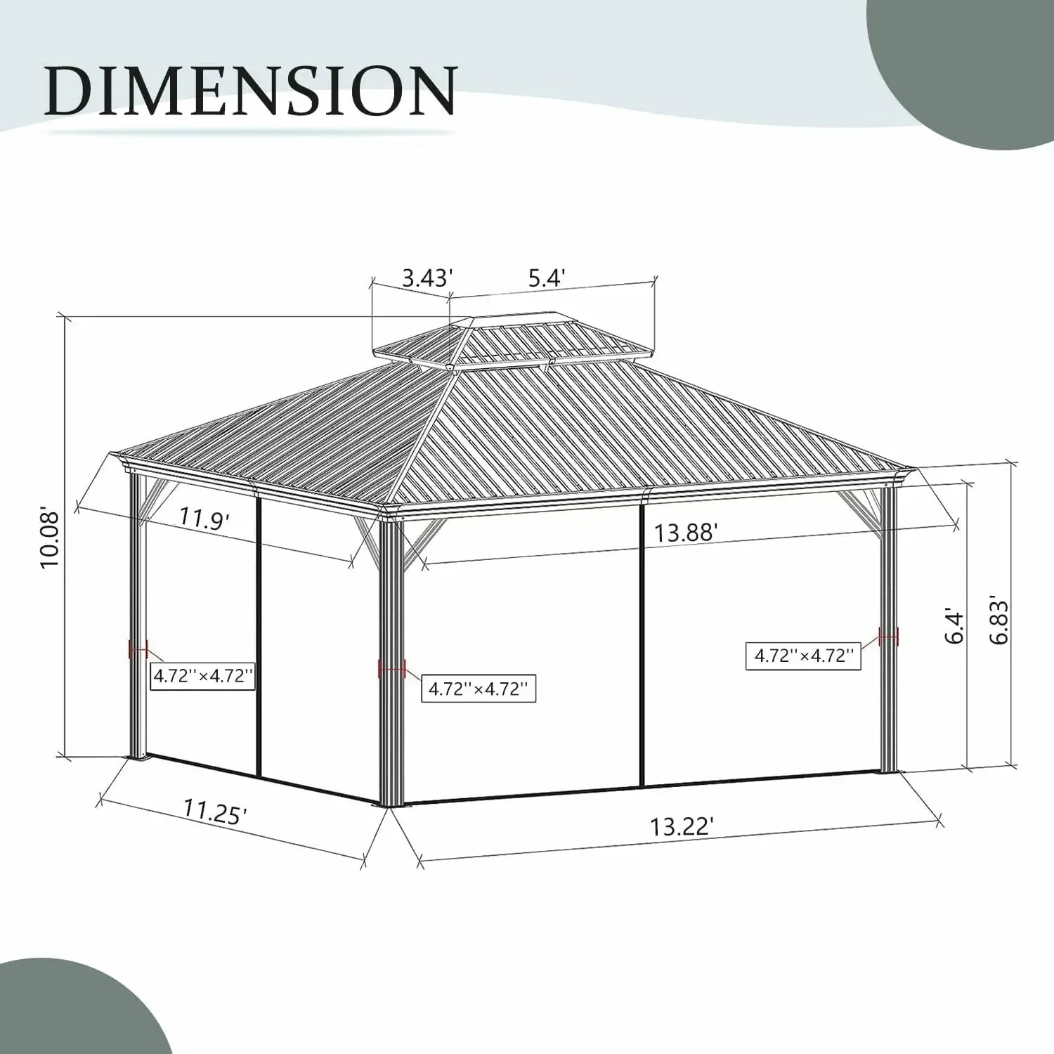 Hardtop Gazebo Dark Gray with Drainage Gutters