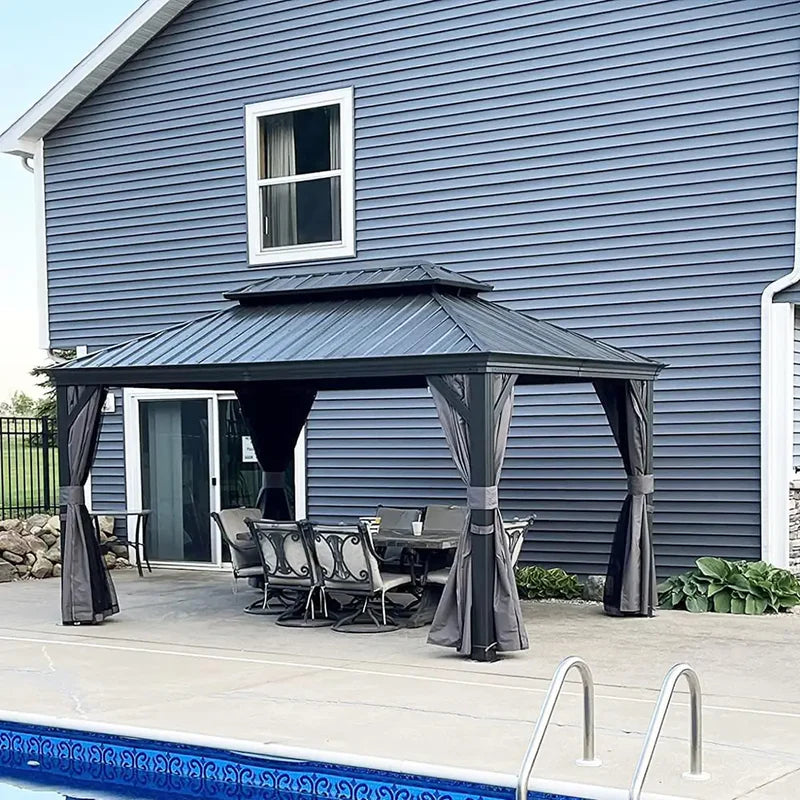 Hardtop Gazebo Dark Gray with Drainage Gutters