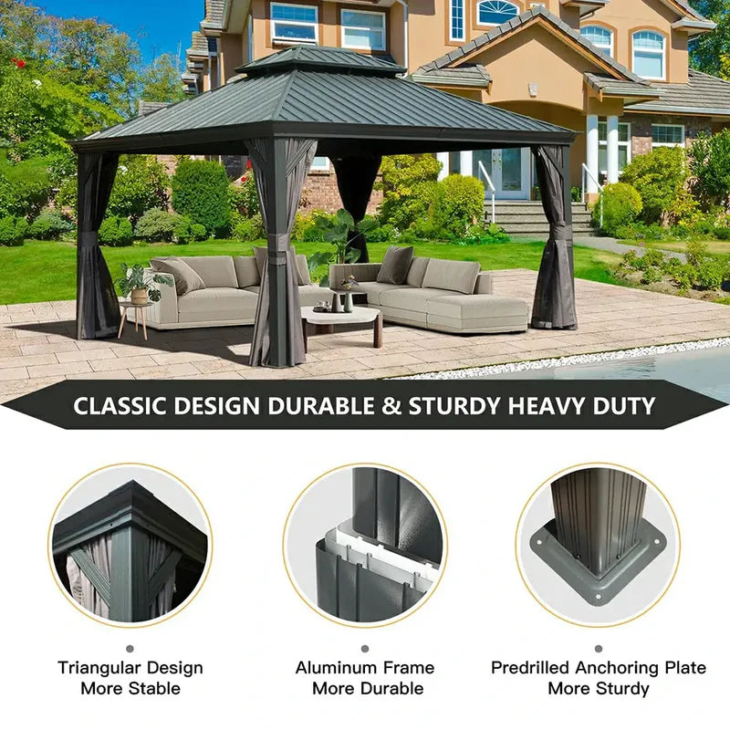 Hardtop Gazebo Dark Gray with Drainage Gutters