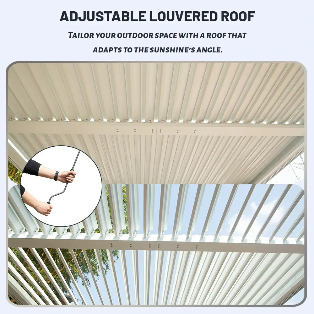 Domi Outdoor Living Louvered Pergola #Color_White #Size_10' x 10'