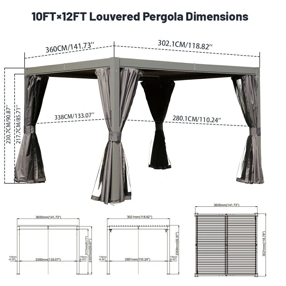 Domi Outdoor Living Louvered Pergola #Color_Gray #Size_10' x 12'