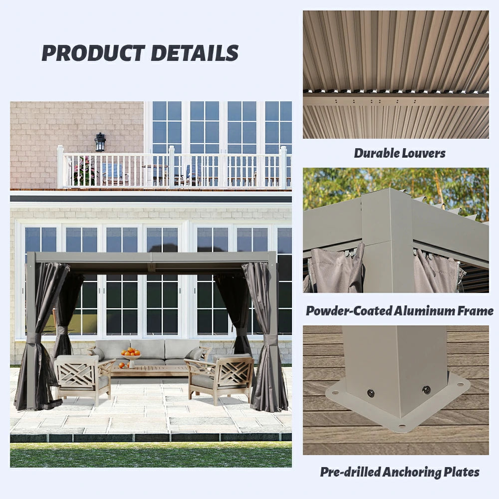 Domi Outdoor Living Louvered Pergola #Color_Gray #Size_10' x 12'