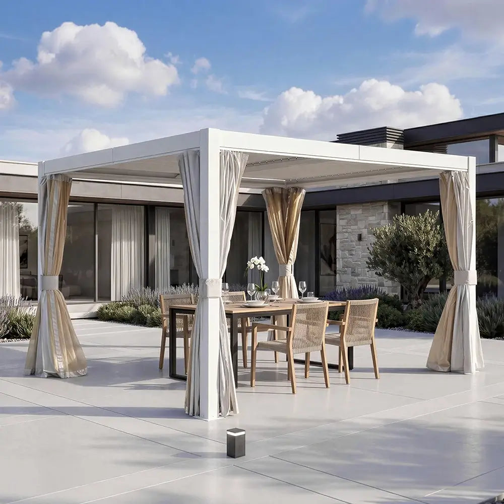 Domi Outdoor Living Louvered Pergola #Color_White #Size_10' x 12'