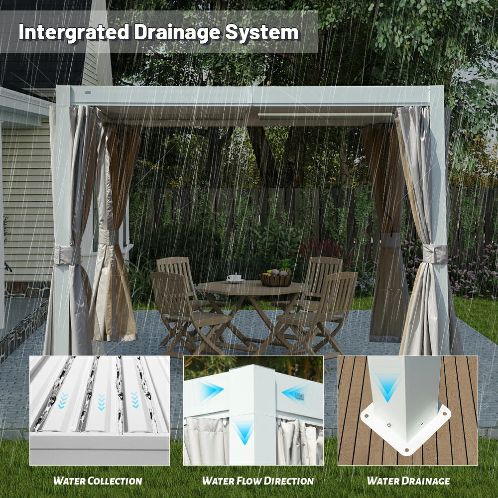 Domi Outdoor Living Louvered Pergola White#Size_10' x 12'