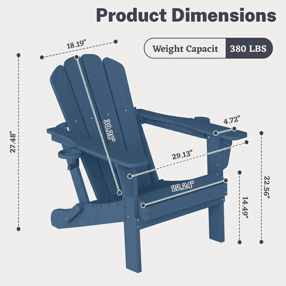 Domi classic HDPE dark blue Muskoka Adirondack chair product dimensions and 380 lbs weight capacity