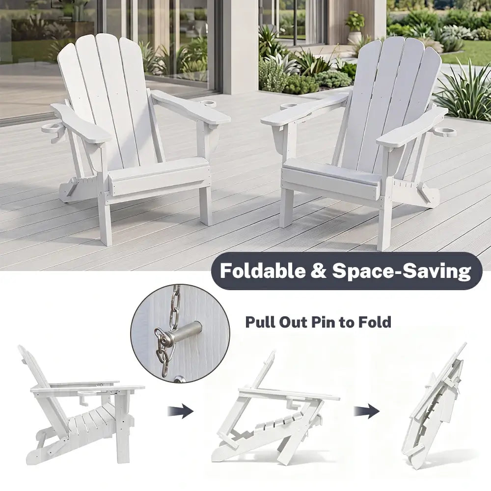 Domi classic HDPE white Muskoka Adirondack chair space saving folding design with pull out pins