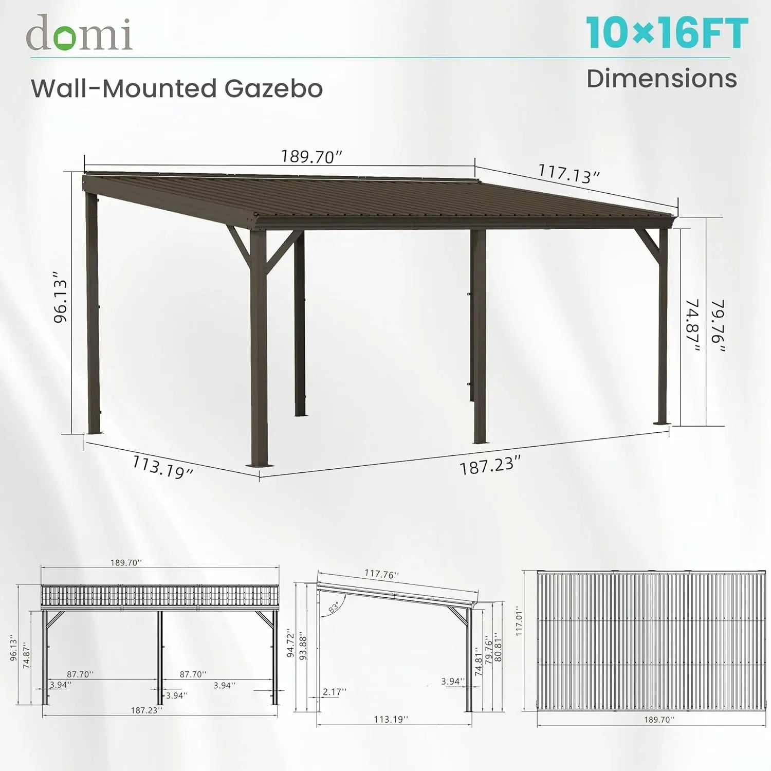 Galvanized Steel Wall-Mounted Hardtop Gazebo