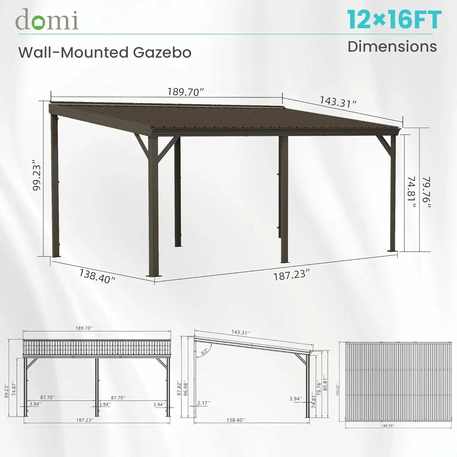 Galvanized Steel Wall-Mounted Hardtop Gazebo
