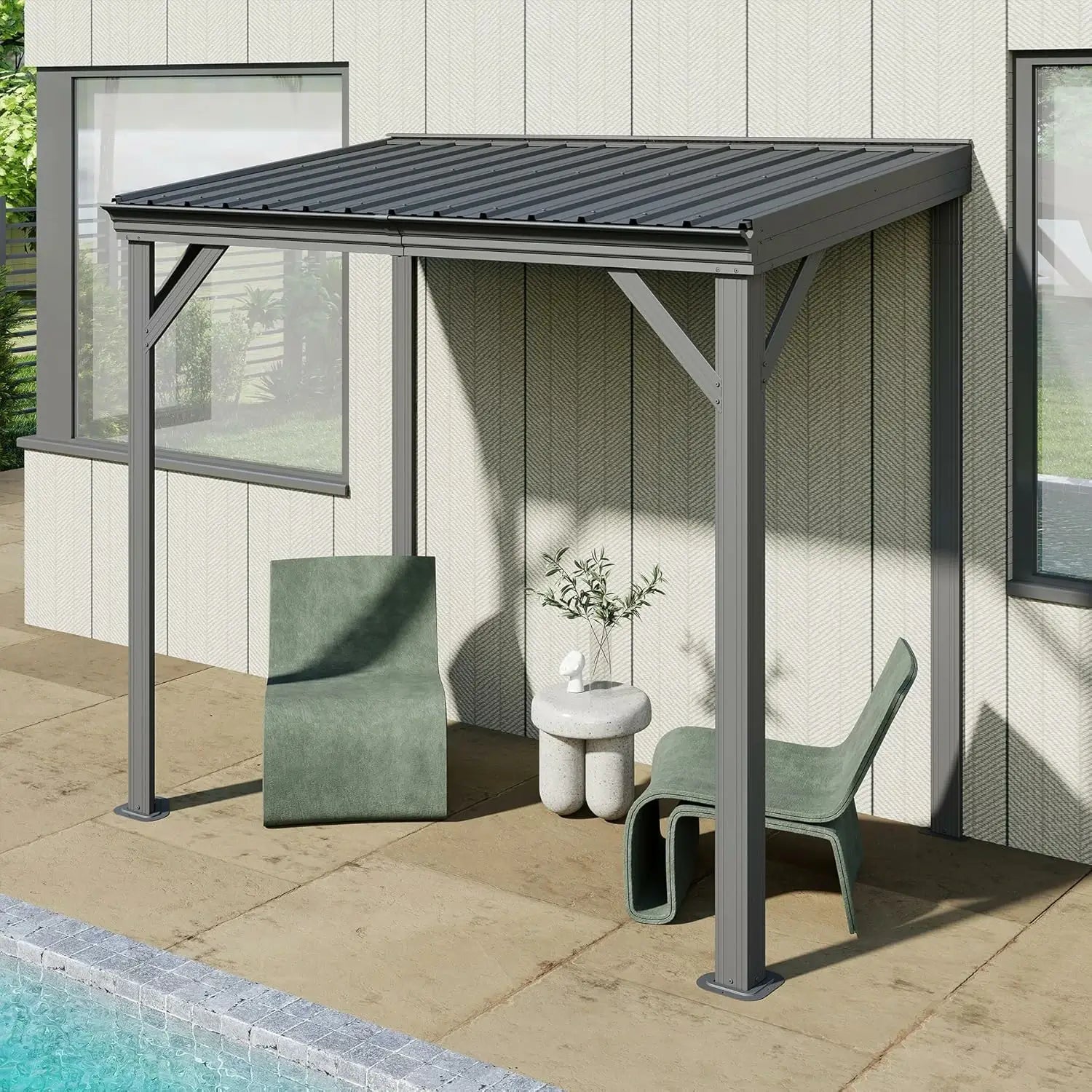 Galvanized Steel Wall-Mounted Hardtop Gazebo