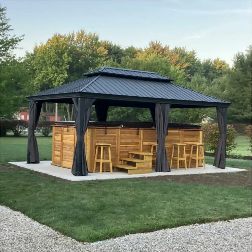 Hardtop Gazebo Dark Gray with Drainage Gutters