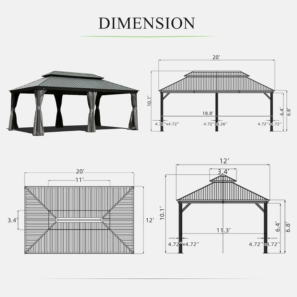Domi Outdoor Living hardtop gazebo gray#size_12'x20'