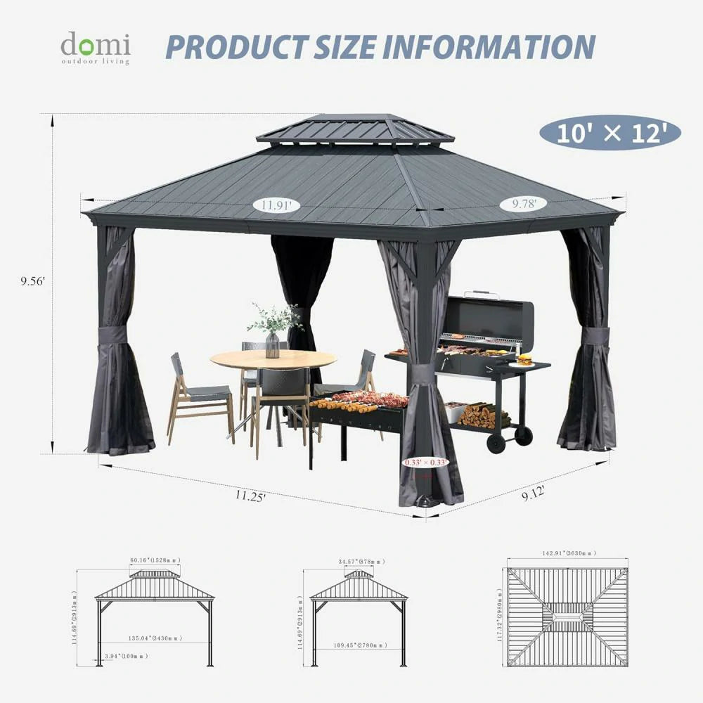 Galvanized Steel Hardtop Gazebo Dark Gray with Resin Roof & Gutters
