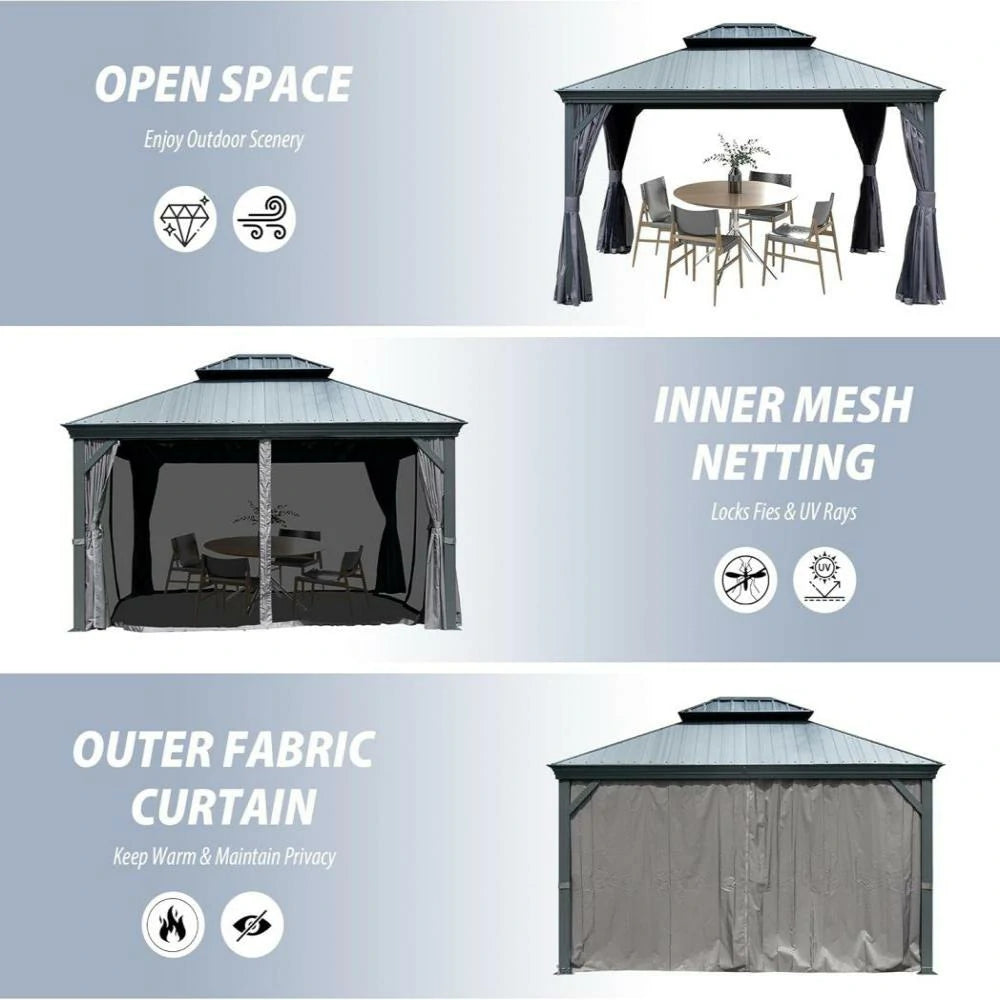 Galvanized Steel Hardtop Gazebo Dark Gray with Resin Roof & Gutters
