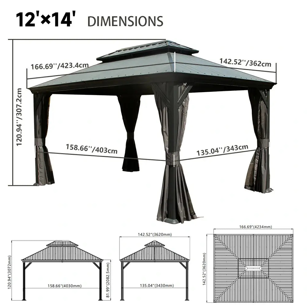 Galvanized Steel Hardtop Gazebo Dark Gray with Resin Roof & Gutters