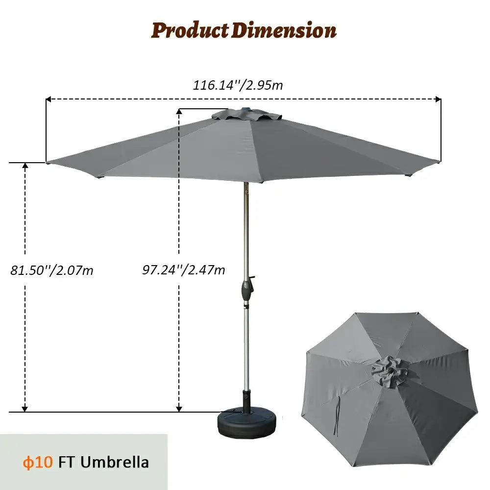Patio Umbrella - 10 FT Aluminum Round Market Umbrella