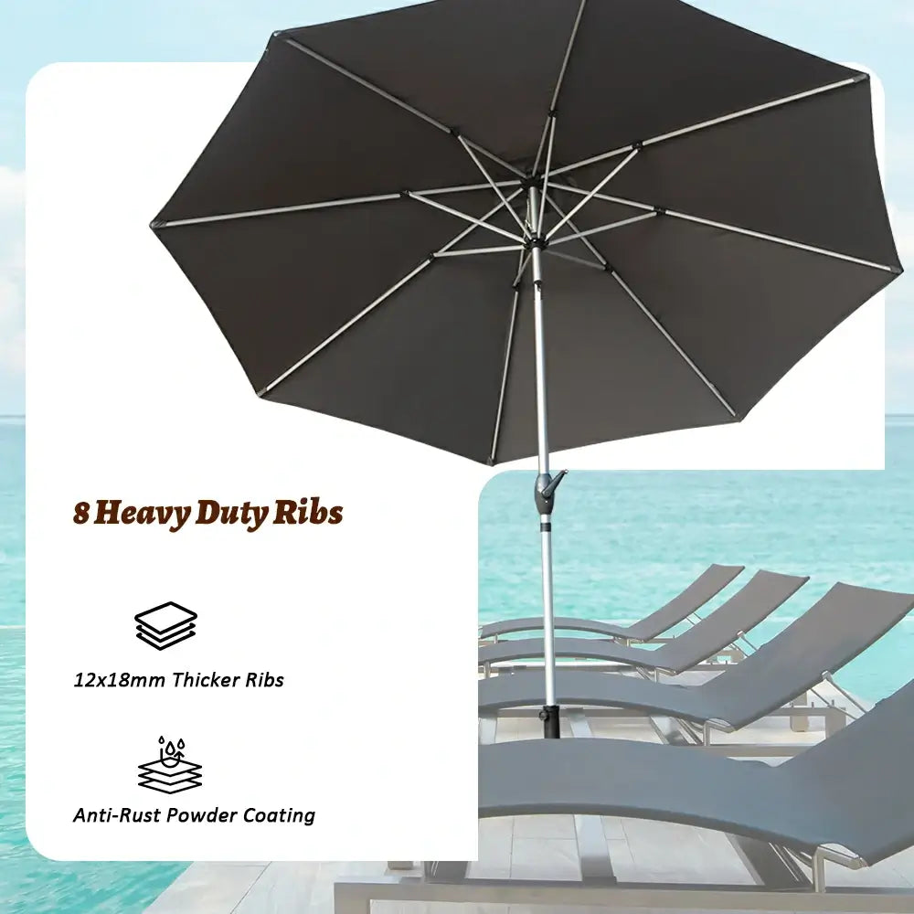Patio Umbrella - 10 FT Aluminum Round Market Umbrella