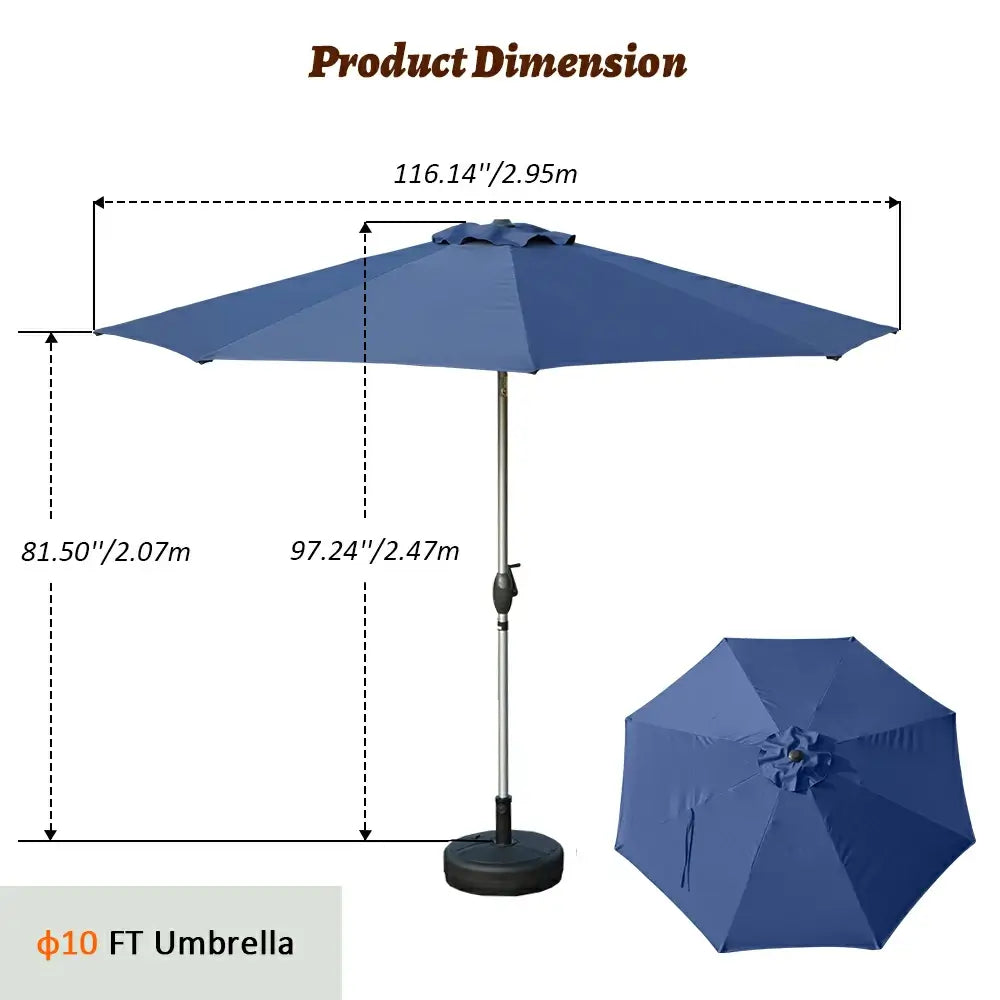 Patio Umbrella - 10 FT Aluminum Round Market Umbrella