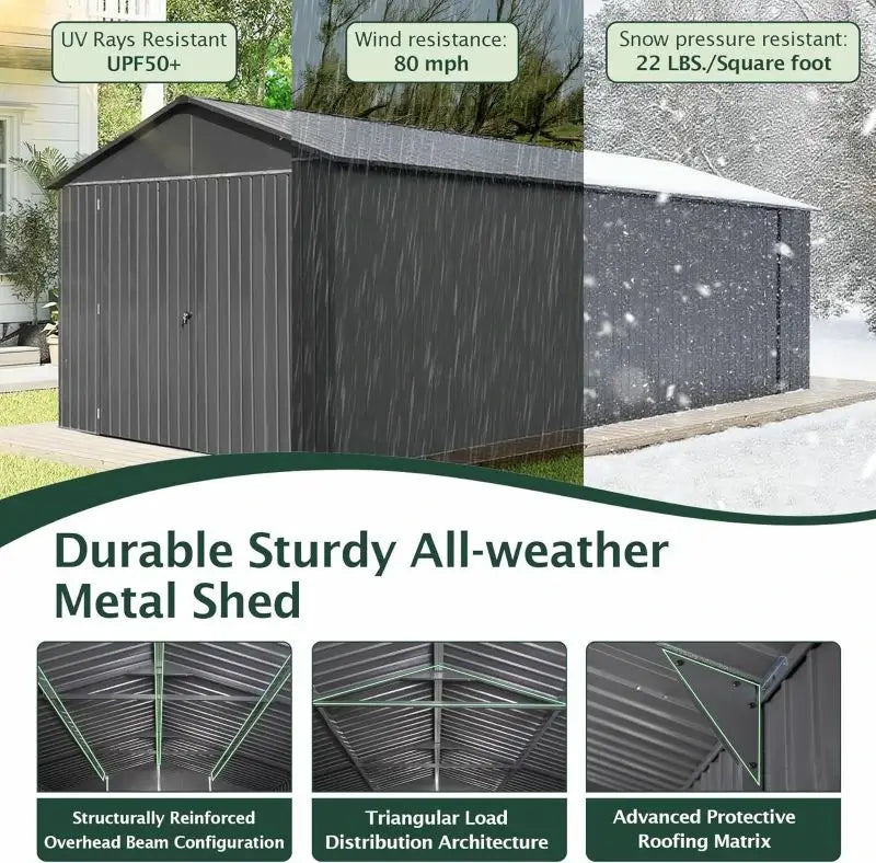 Domi Outdoor Living Dark Gray Metal Garage Shed Carport 12'x15' with Dual Doors
