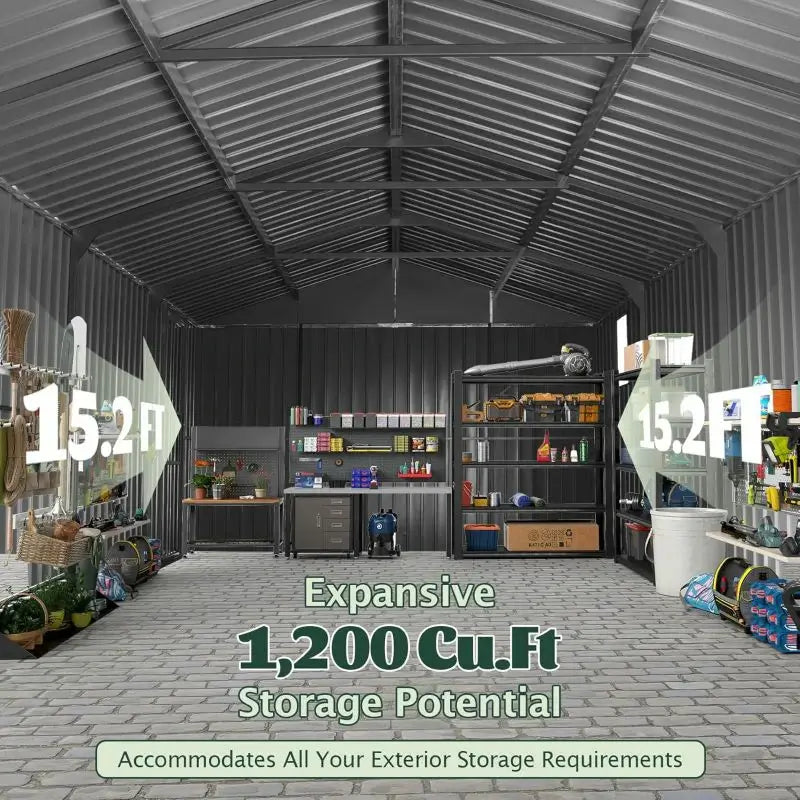 Domi Outdoor Living Dark Gray Metal Garage Shed Carport 12'x15' with Dual Doors