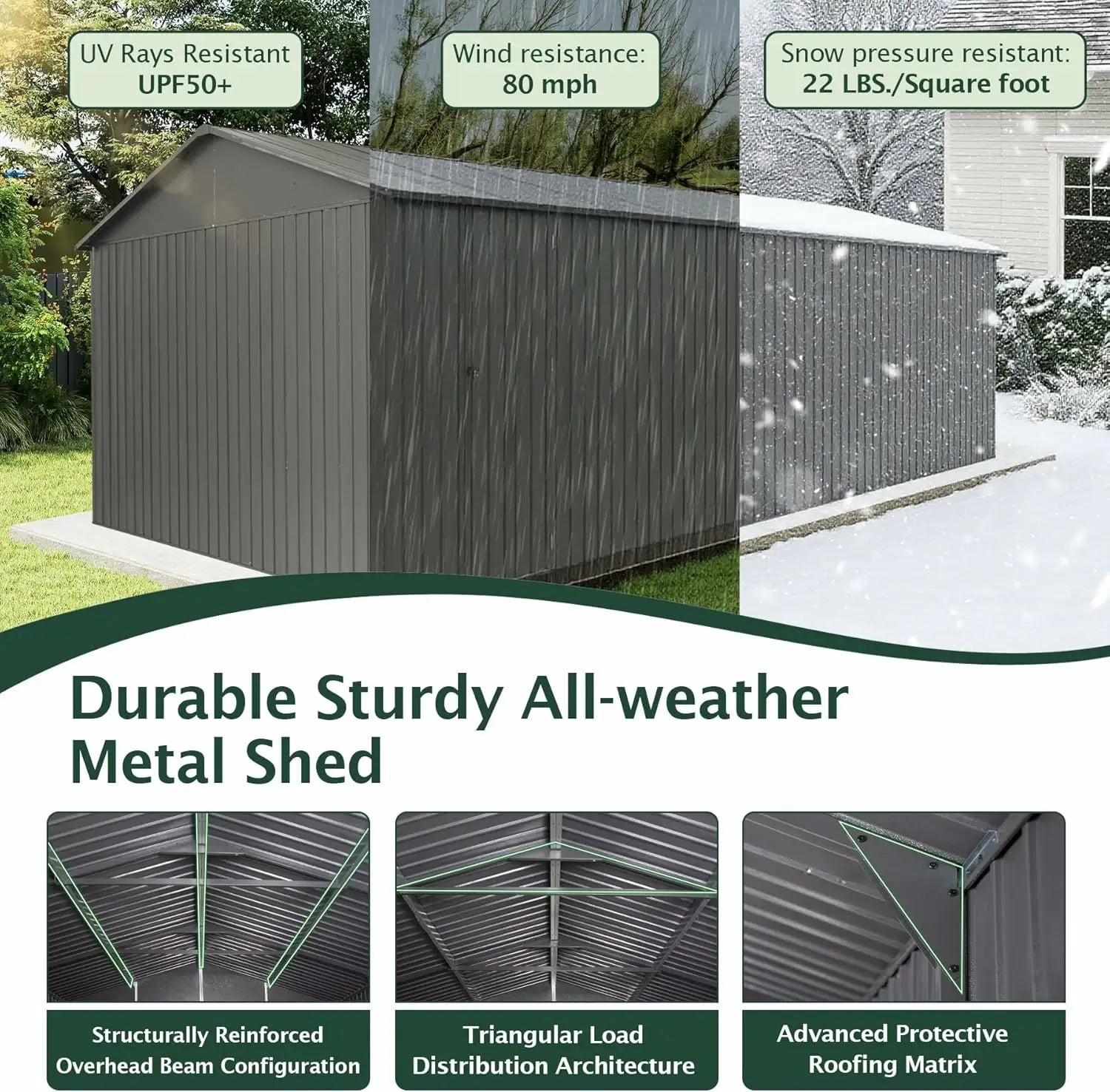 Domi Outdoor Living Dark Gray Metal Garage Shed Carport 12'x20' with Dual Doors