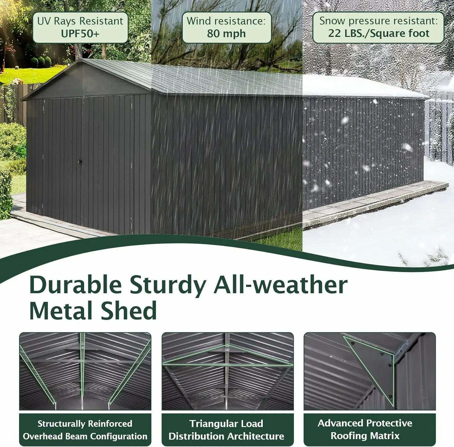 Domi Outdoor Living Dark Gray Metal Garage Shed Carport 12'x25' with Dual Doors