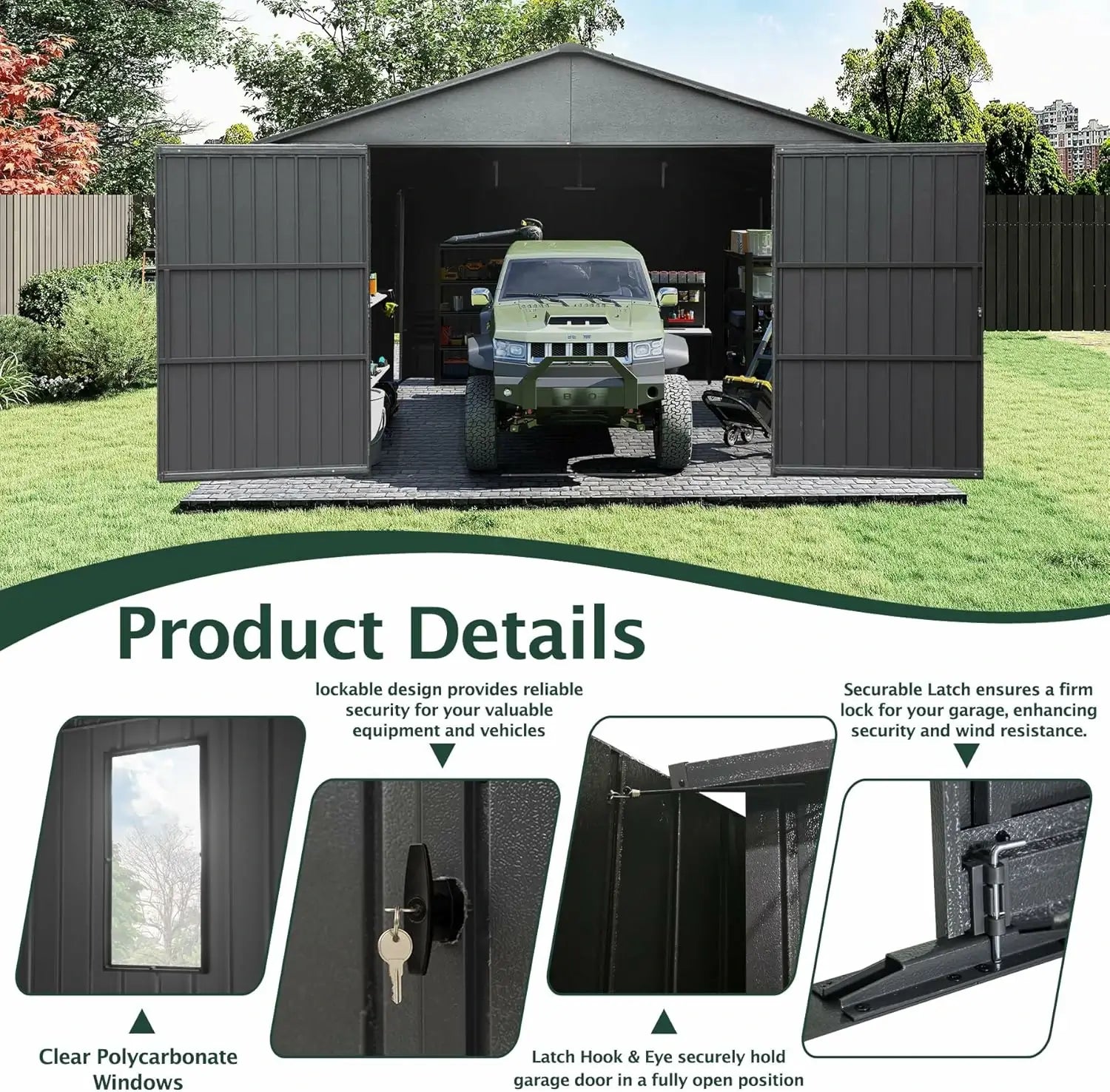 Domi Outdoor Living Dark Gray Metal Garage Shed Carport 12'x25' with Dual Doors