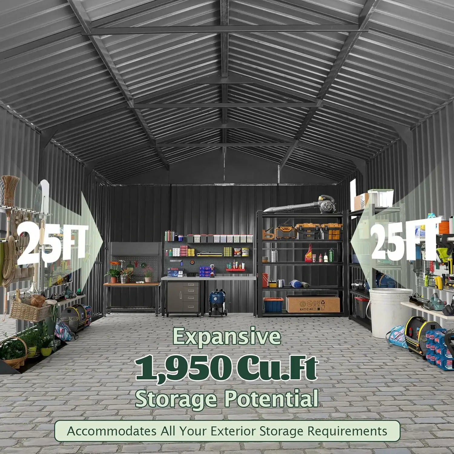 Domi Outdoor Living Dark Gray Metal Garage Shed Carport 12'x25' with Dual Doors