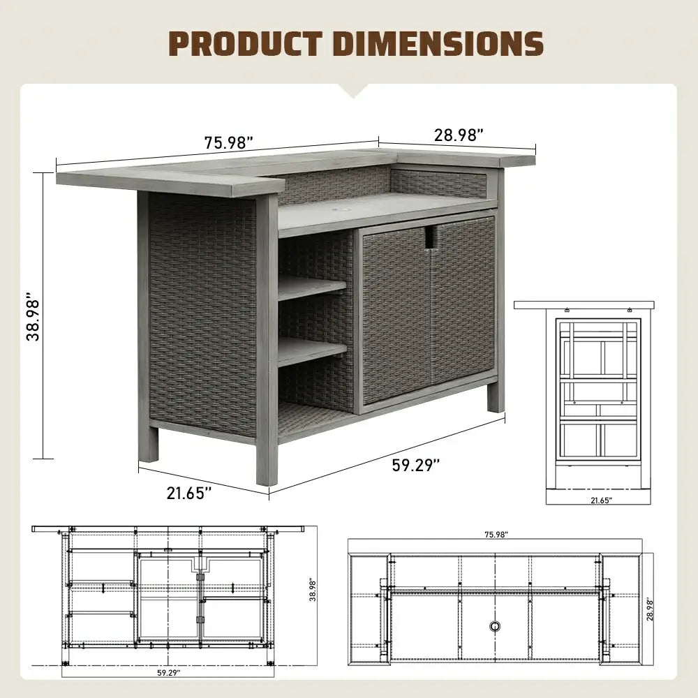 Modern Gray Wicker & Aluminum Outdoor Bar Table