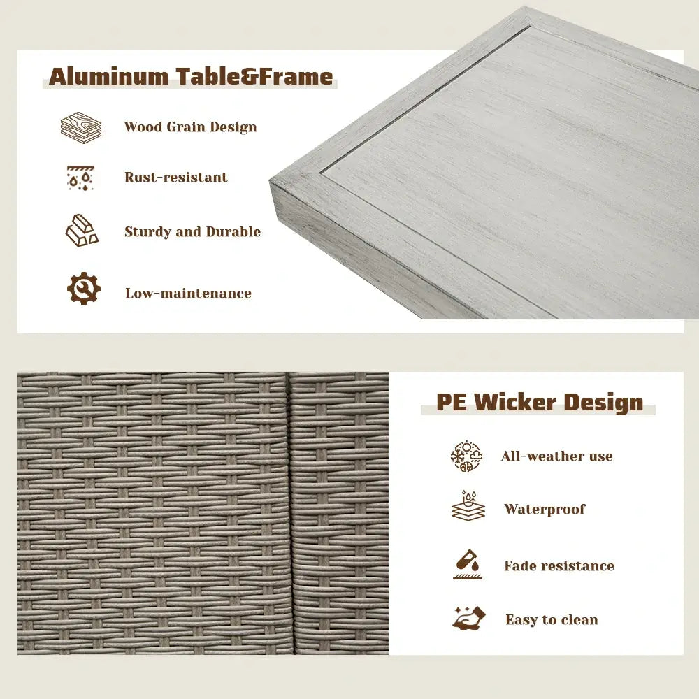 Modern Gray Wicker & Aluminum Outdoor Bar Table