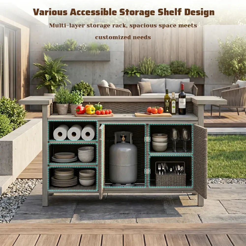 Modern Gray Wicker & Aluminum Outdoor Bar Table