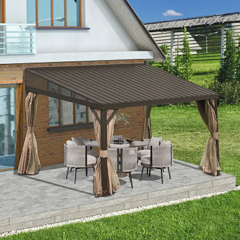 Domi Wall-Mounted Gazebo With Drainage Gutters | Lean To Gazebo With ...