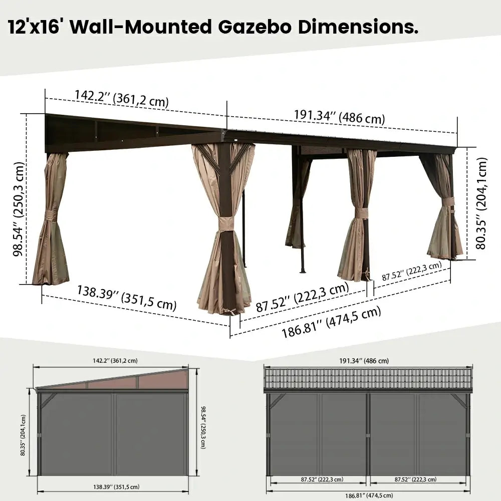 Wall-Mounted Gazebo with Drainage Gutters#size_12'x16'