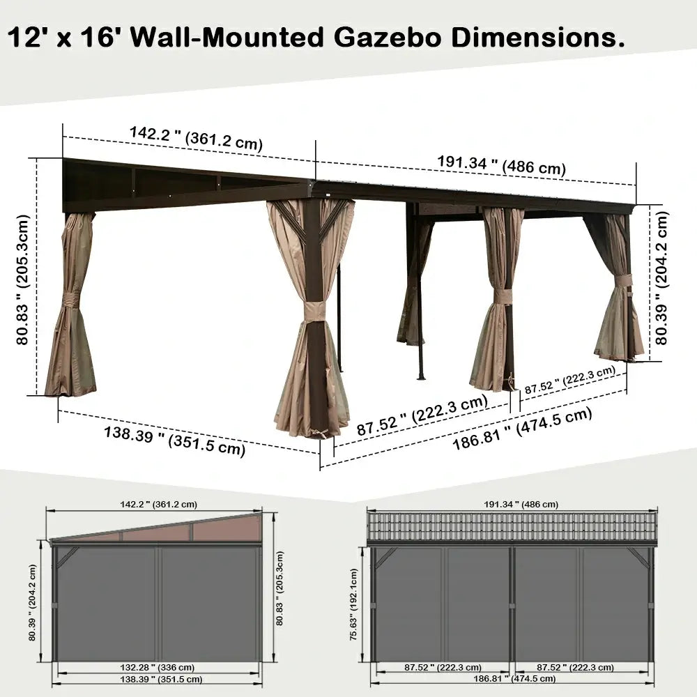 Wall-Mounted Gazebo with Drainage Gutters#size_12'x16'