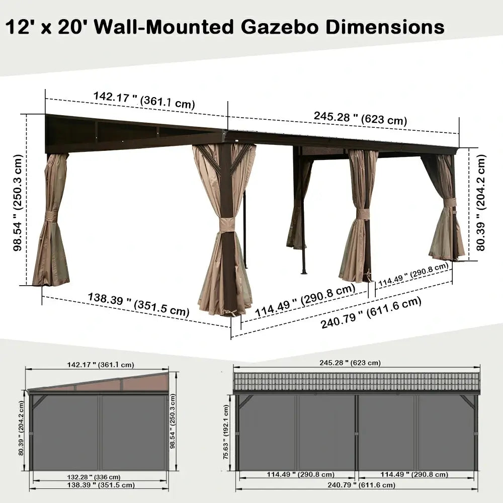 Wall-Mounted Gazebo with Drainage Gutters#size_12'x20'