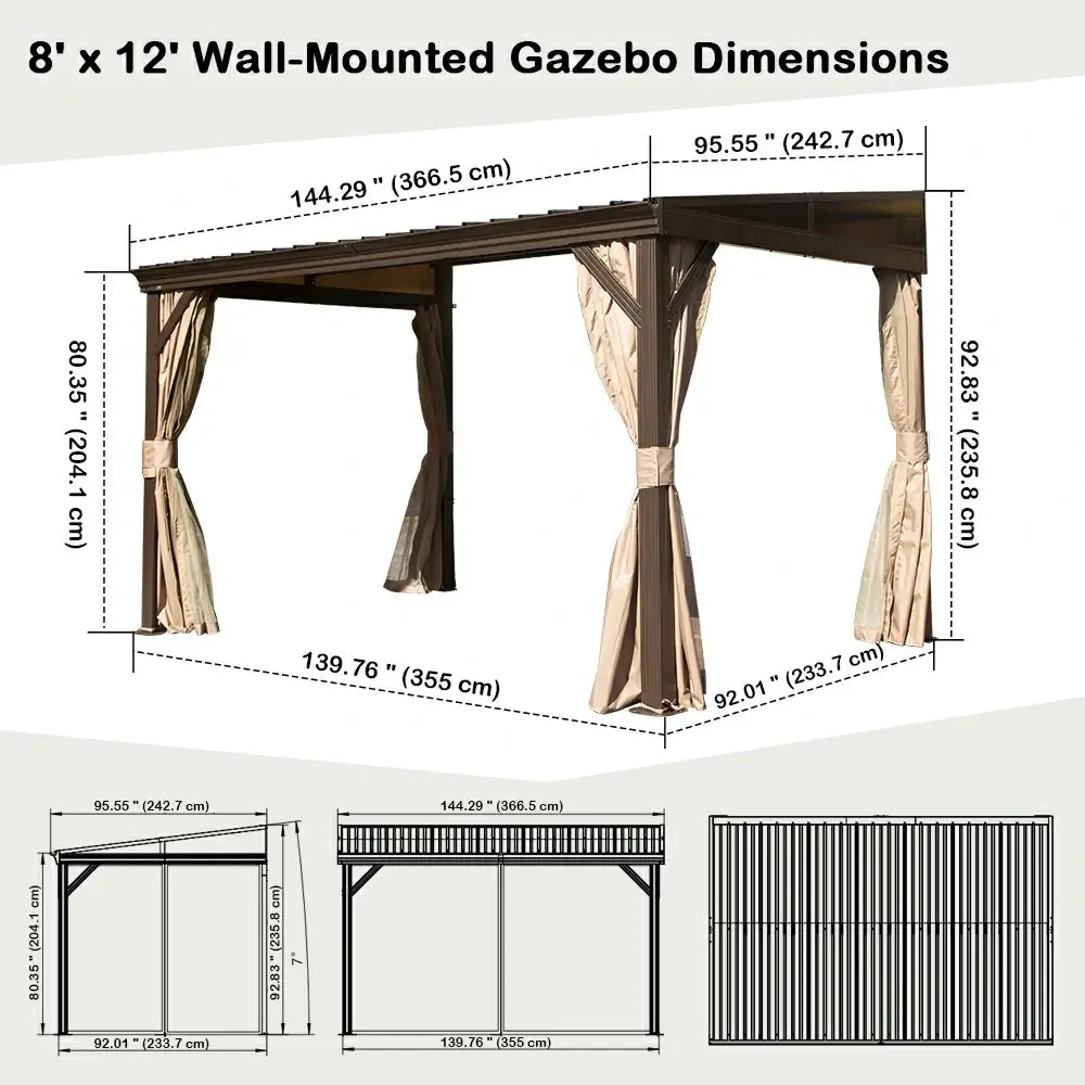 Wall-Mounted Gazebo with Drainage Gutters#size_8'×12'