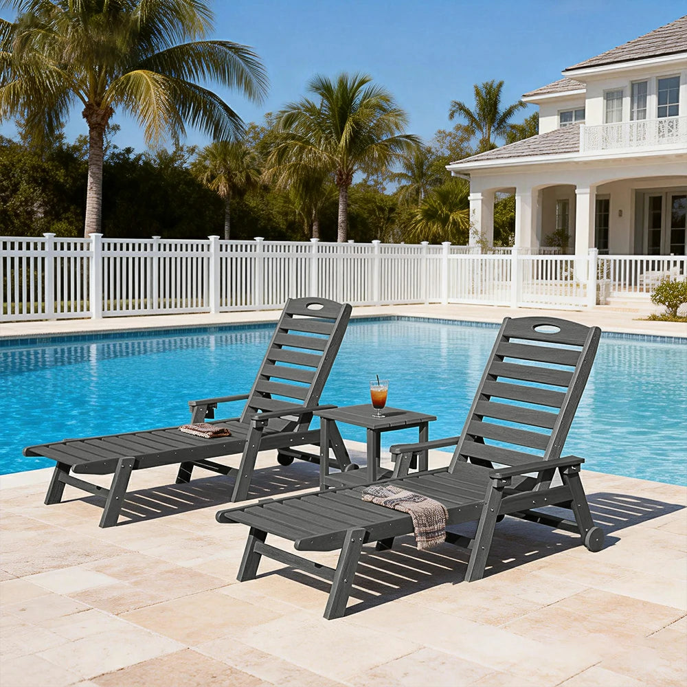 HDPE Patio Chaise Lounge with Arms