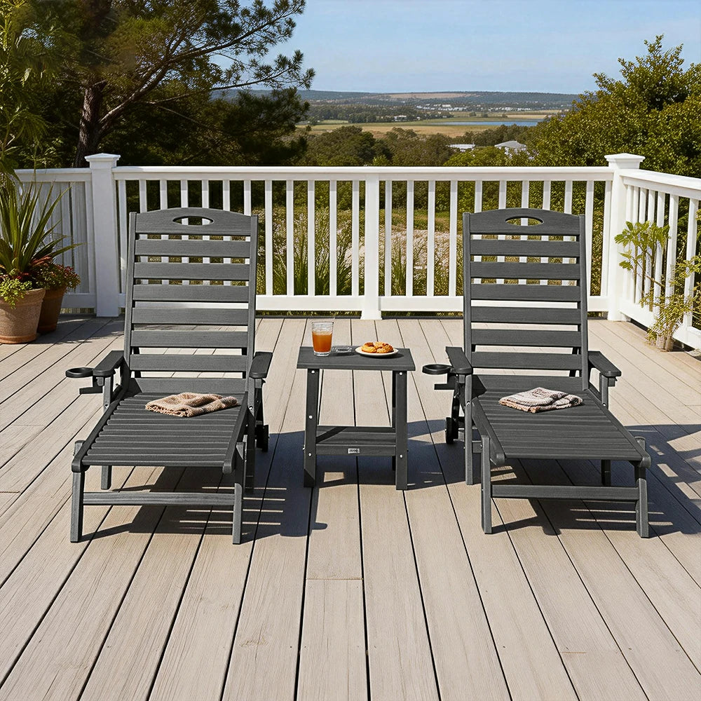 HDPE Patio Chaise Lounge with Arms