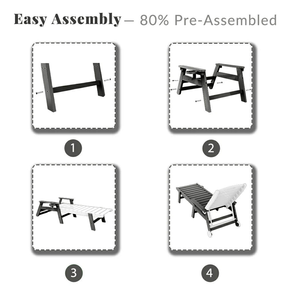 HDPE Patio Chaise Lounge with Arms
