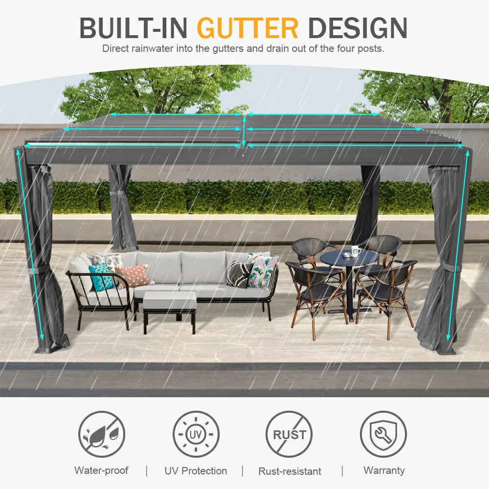12'x 16' Gray Aluminum Louvered Pergola