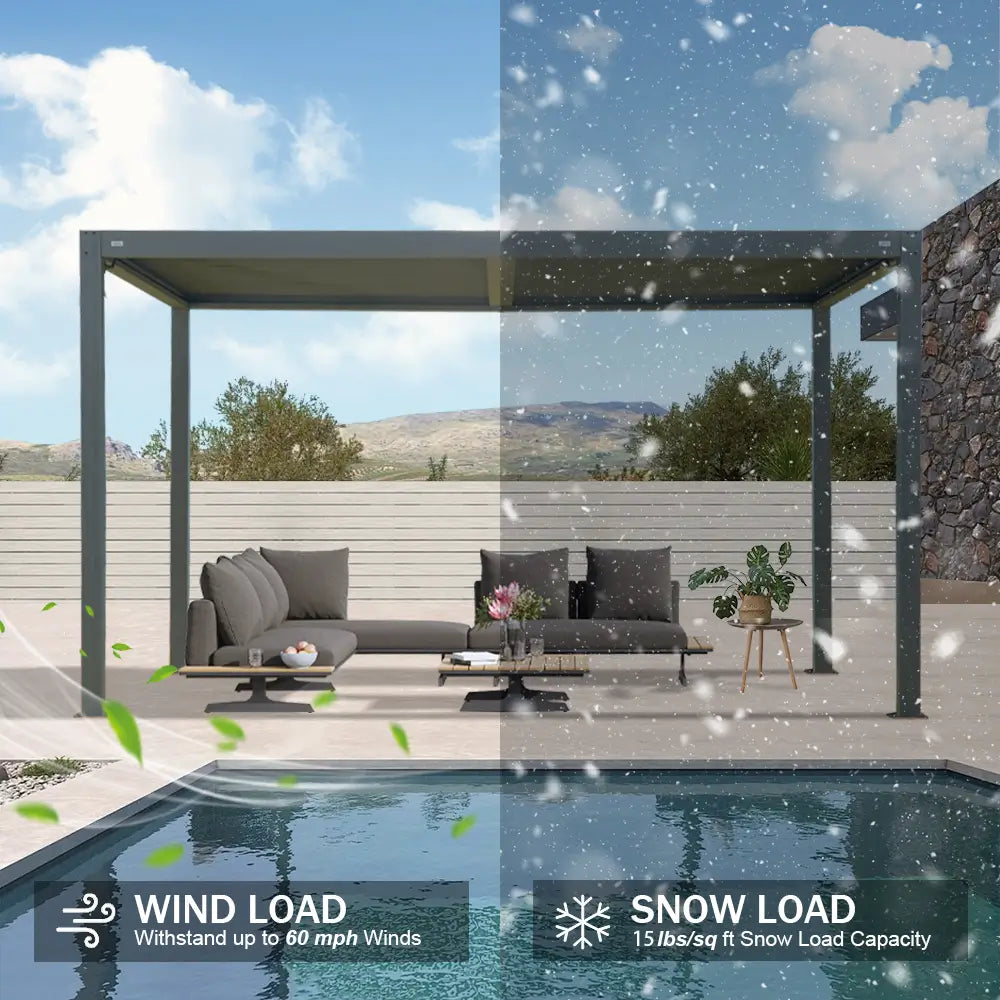 12'x 16' Gray Aluminum Louvered Pergola