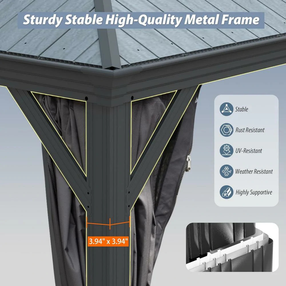 Galvanized Steel Hardtop Gazebo Dark Gray with Resin Roof & Gutters