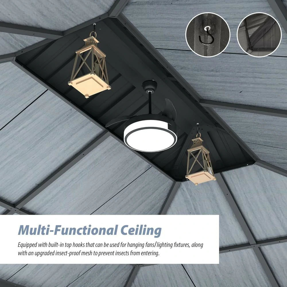 Galvanized Steel Hardtop Gazebo Dark Gray with Resin Roof & Gutters