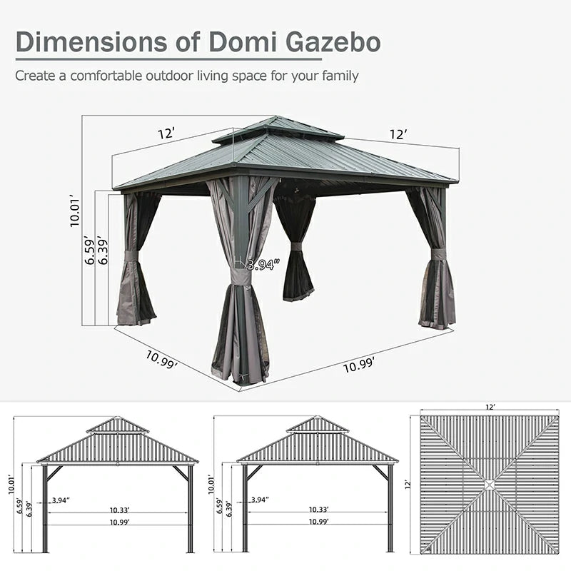 Domi Outdoor Living Hardtop Gazebo#size_12'x12'