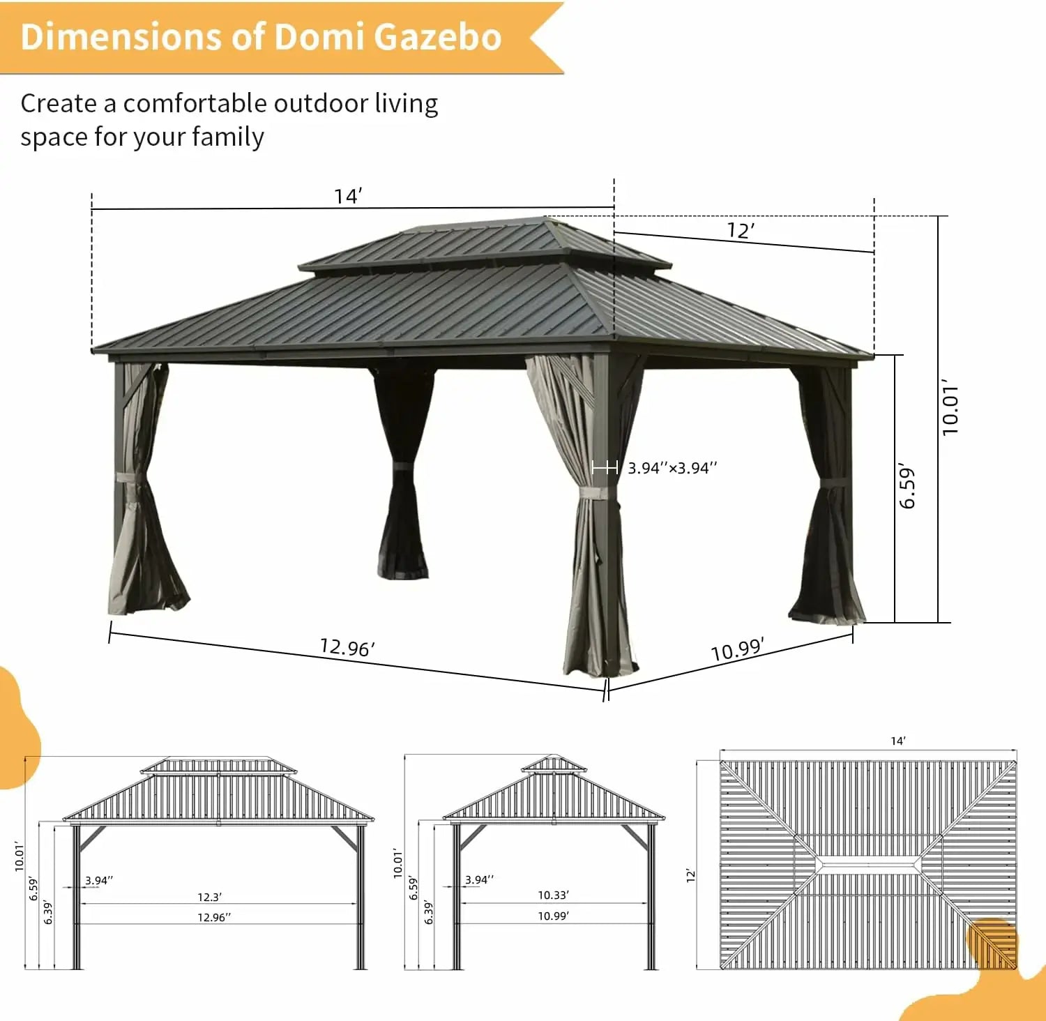 Domi Outdoor Living Hardtop Gazebo#size_12'x14'