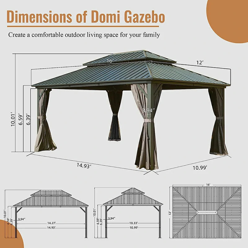 Domi Outdoor Living Hardtop Gazebo#size_12'x16'